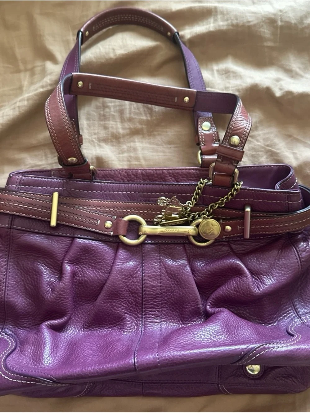 Coach Plum Leather Shoulder Bag with Gold Hardware